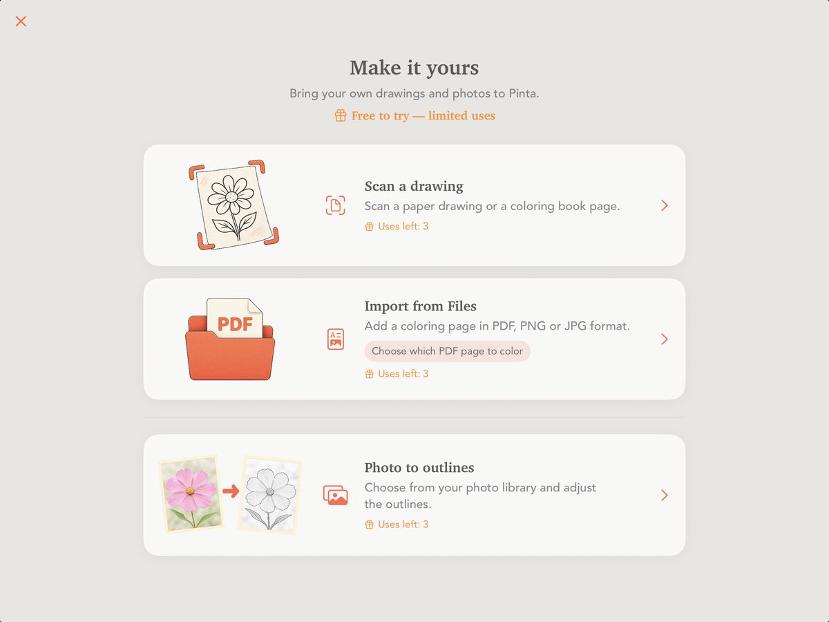 The Make it yours screen with the Import from Files option