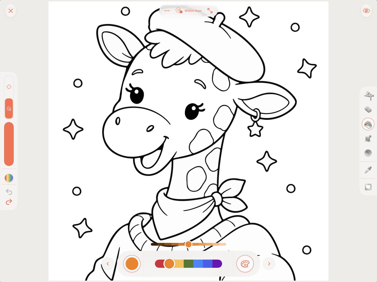 Hazel's Meet Hazel page ready to color with Pinta's palette and tools