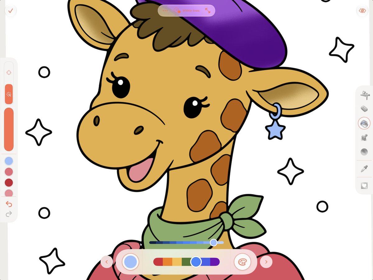 Hazel colored with her purple beret, green scarf, and pink sweater