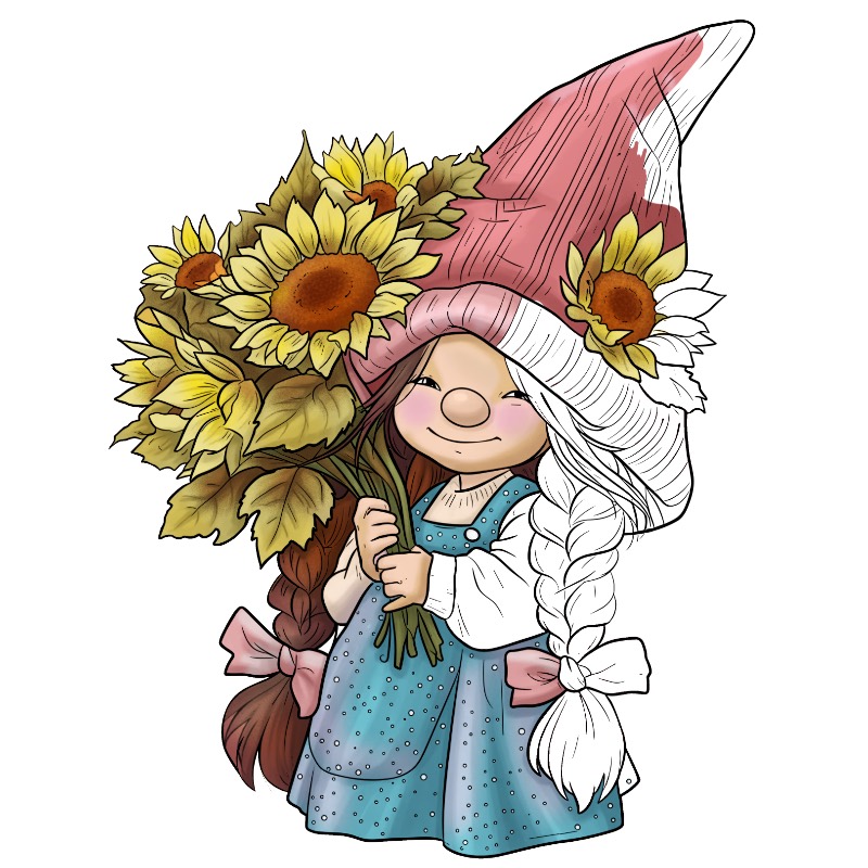 The same illustration, half coloured